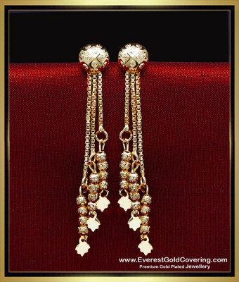 ERG2447 - New Model Long 3 Line 2 Gram Gold Earrings Designs