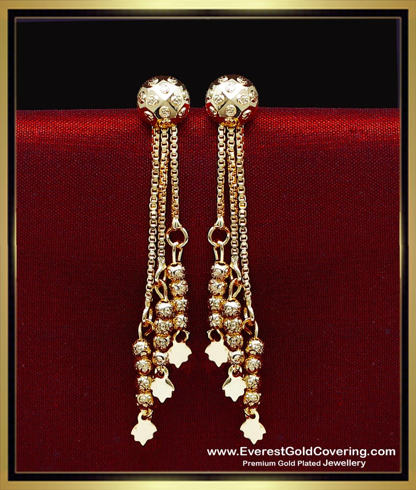 ERG2447 - New Model Long 3 Line 2 Gram Gold Earrings Designs
