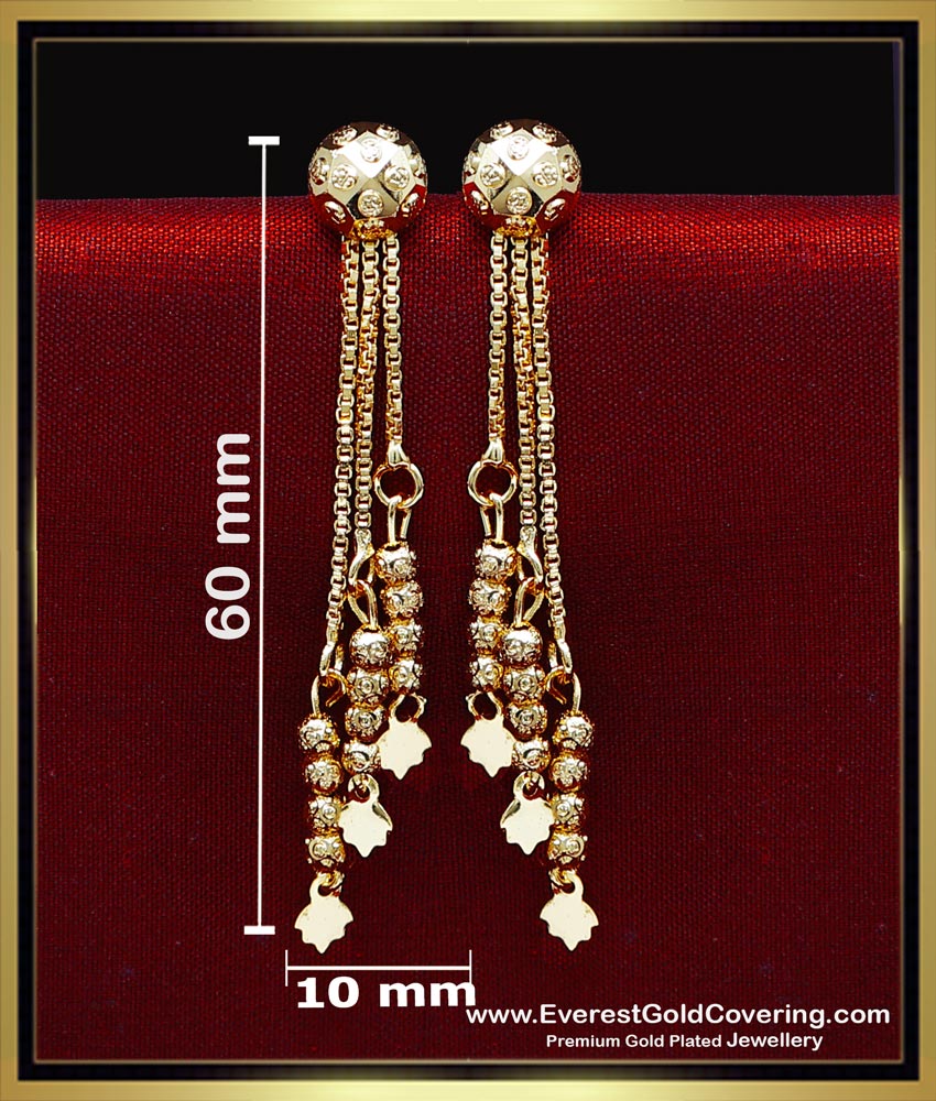 ERG2447 - New Model Long 3 Line 2 Gram Gold Earrings Designs