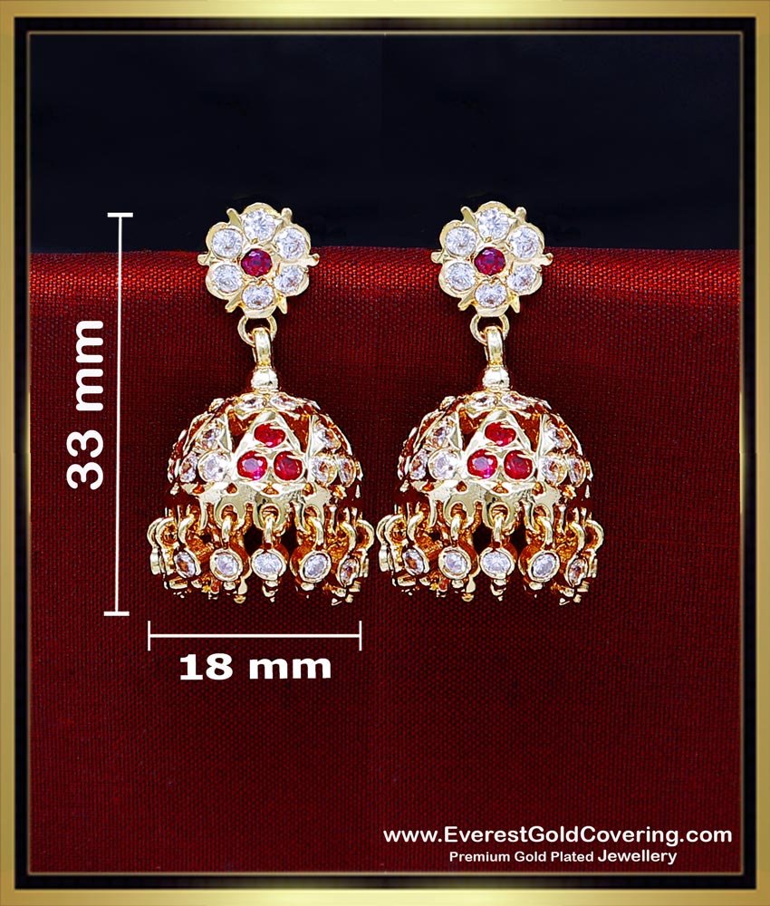 ERG2469 - Premium Quality Impon White and Ruby Jhumka Earrings