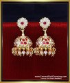 ERG2469 - Premium Quality Impon White and Ruby Jhumka Earrings