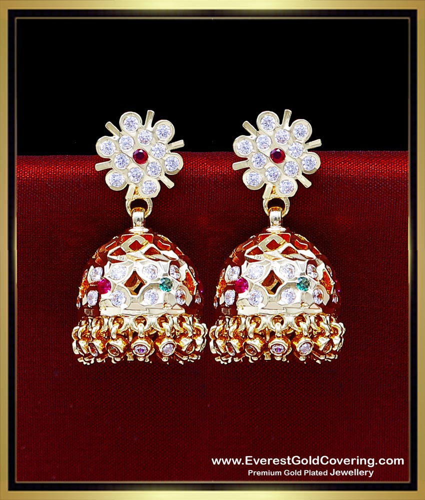 ERG2470 - Impon Gold Pattern Bridal Wear Stone Jimikki Model