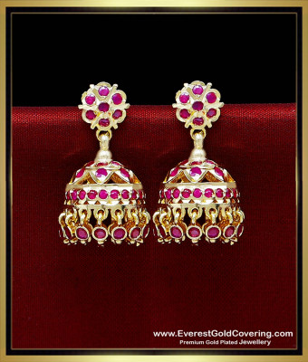 ERG2471 - Best Quality Impon Bridal Wear Ruby Stone Jhumka Earrings