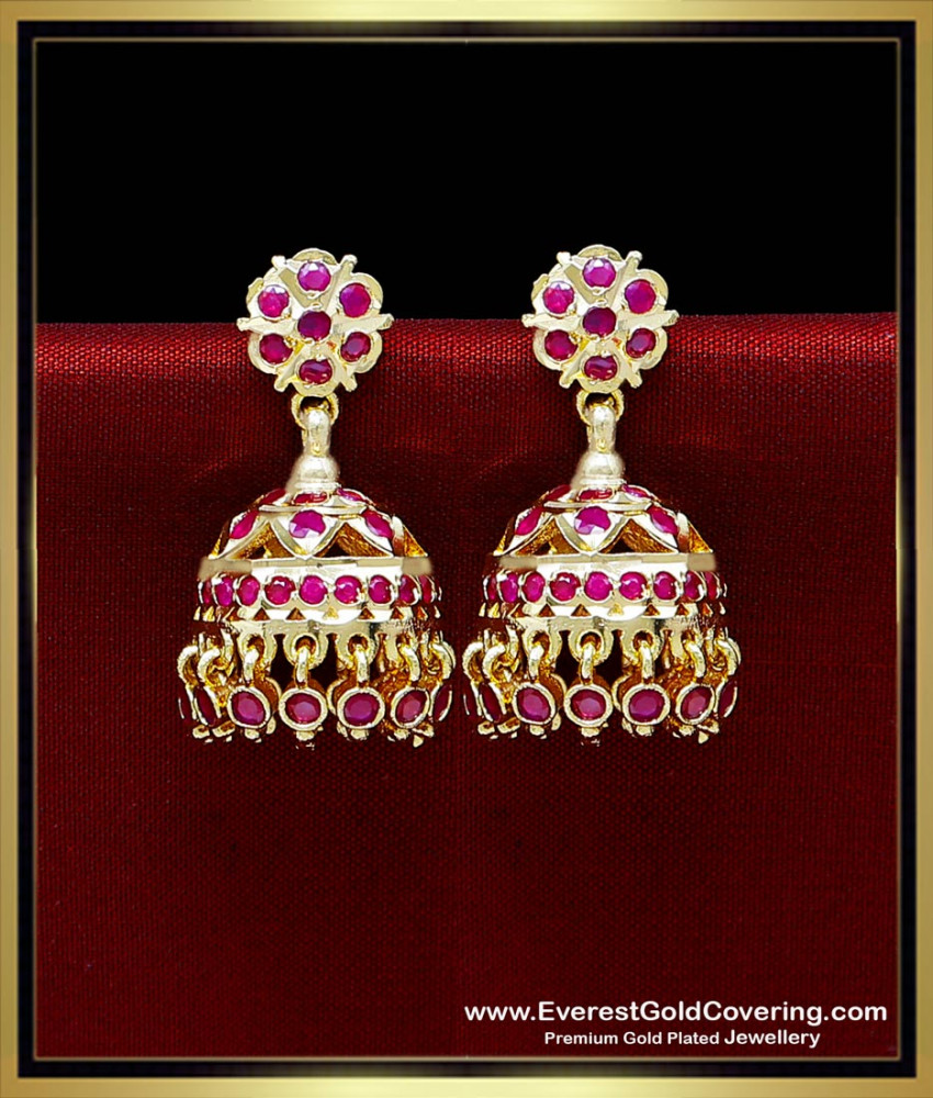 ERG2471 - Best Quality Impon Bridal Wear Ruby Stone Jhumka Earrings