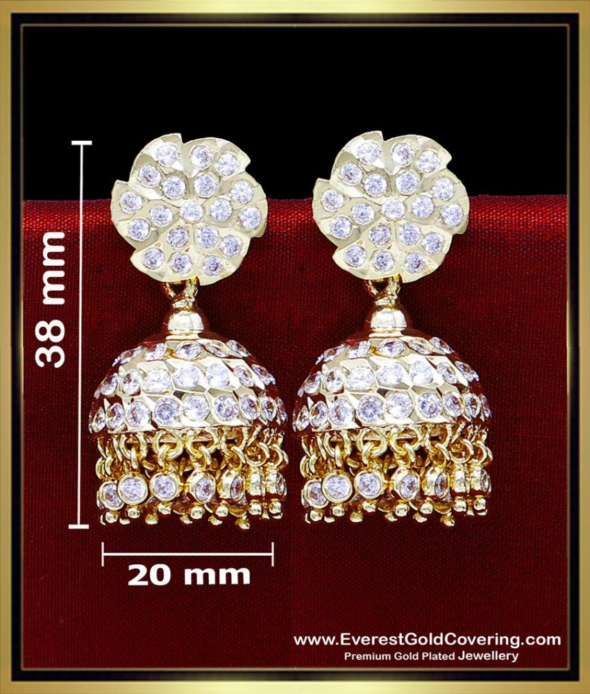 ERG2473 - Bridal Wear Gold Earring Model Impon White Stone Jhumkas
