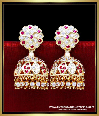 ERG2474 - Real Gold Design Impon Stone Heavy Jhumka for Wedding