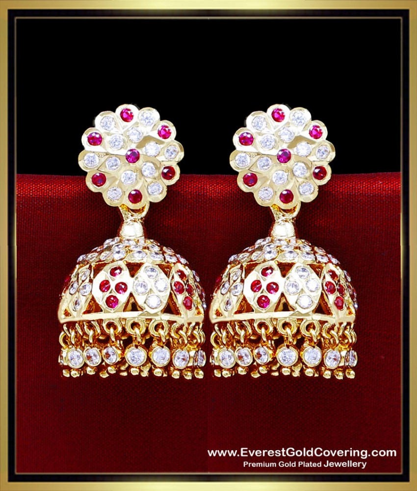 ERG2474 - Real Gold Design Impon Stone Heavy Jhumka for Wedding