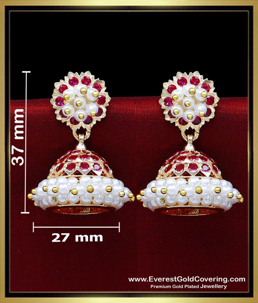 ERG2475 - First Quality Impon Ruby Stone with Pearl Jhumka Earrings