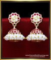 ERG2475 - First Quality Impon Ruby Stone with Pearl Jhumka Earrings