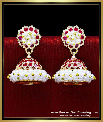 ERG2475 - First Quality Impon Ruby Stone with Pearl Jhumka Earrings