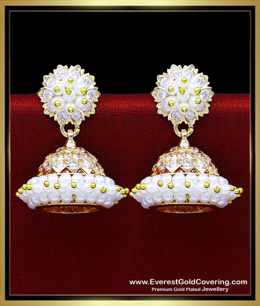 ERG2476 - Impon Stone Bharatanatyam Pearl Jimikki Kammal Earrings