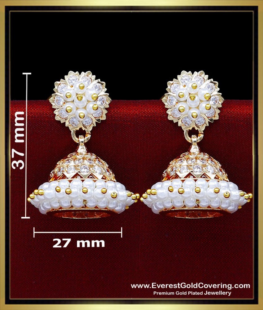 ERG2476 - Impon Stone Bharatanatyam Pearl Jimikki Kammal Earrings