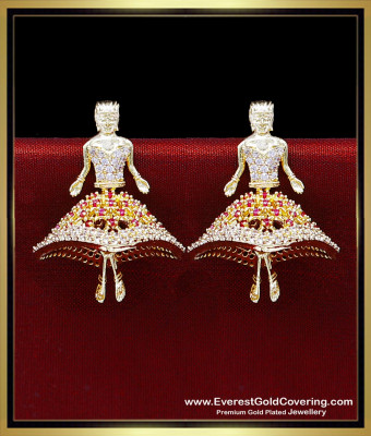 ERG2477 - Latest White and Ruby Stone Dancing Doll Jhumka Earrings