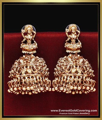 ERG2493 - Trendy Heavy Antique Lakshmi Jhumkas Gold Design
