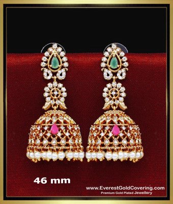 ERG2494 – Elegant Antique Ad Stone Antique Jhumkas Gold Plated
