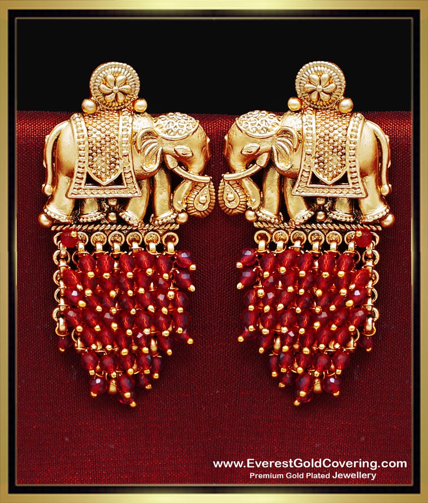 ERG2497 - First Quality Elephant Design Antique Gold Earrings