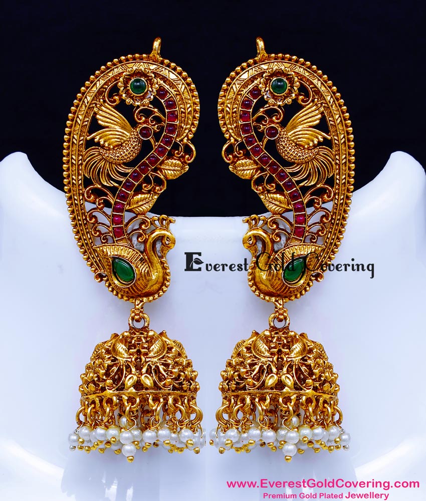 ERG2500 - Antique Full Ear Cover Earrings Peacock Ear Cuff Jhumka