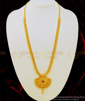 HRM469 - Bridal Wear Single Ruby Stone Gold Beads Haram Gold Plated Jewellery Online