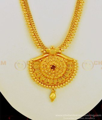 HRM469 - Bridal Wear Single Ruby Stone Gold Beads Haram Gold Plated Jewellery Online