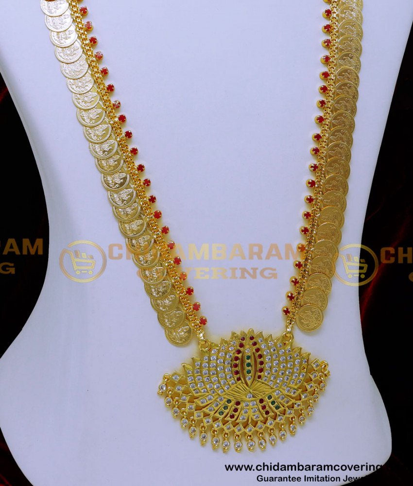 HRM1016 - Impon Lakshmi Stone Kasu Malai Gold Design for Wedding