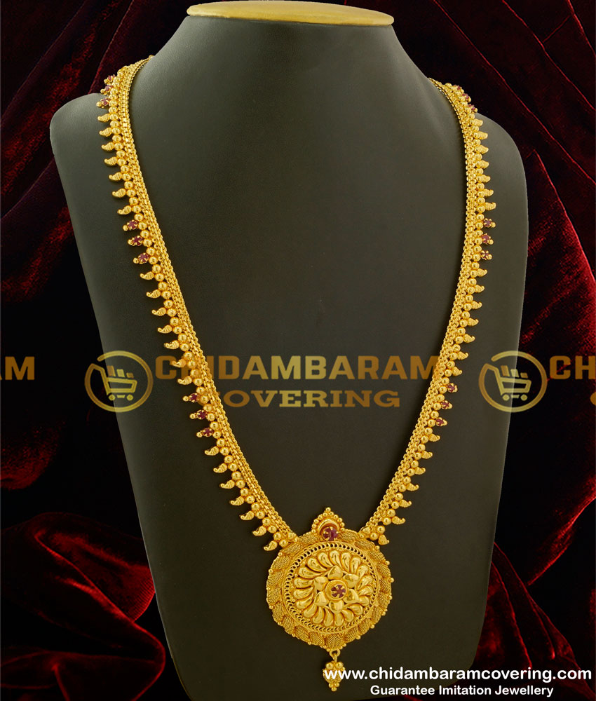 HRM132 - Elegant Ruby Stone Round Pendant Long Haram Buy Online