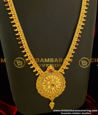 HRM132 - Elegant Ruby Stone Round Pendant Long Haram Buy Online