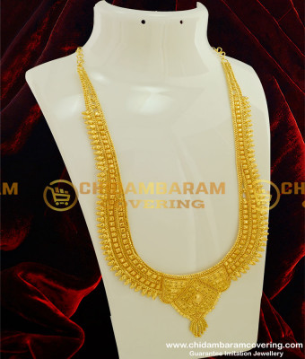 HRM192 - 1 Gram Micro Plated Broad Calcutta Design Long Haram for Wedding