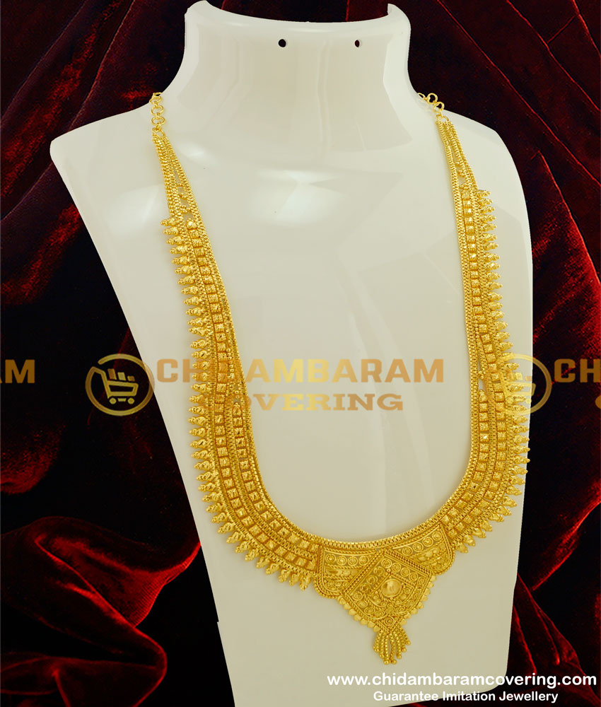 HRM192 - 1 Gram Micro Plated Broad Calcutta Design Long Haram for Wedding