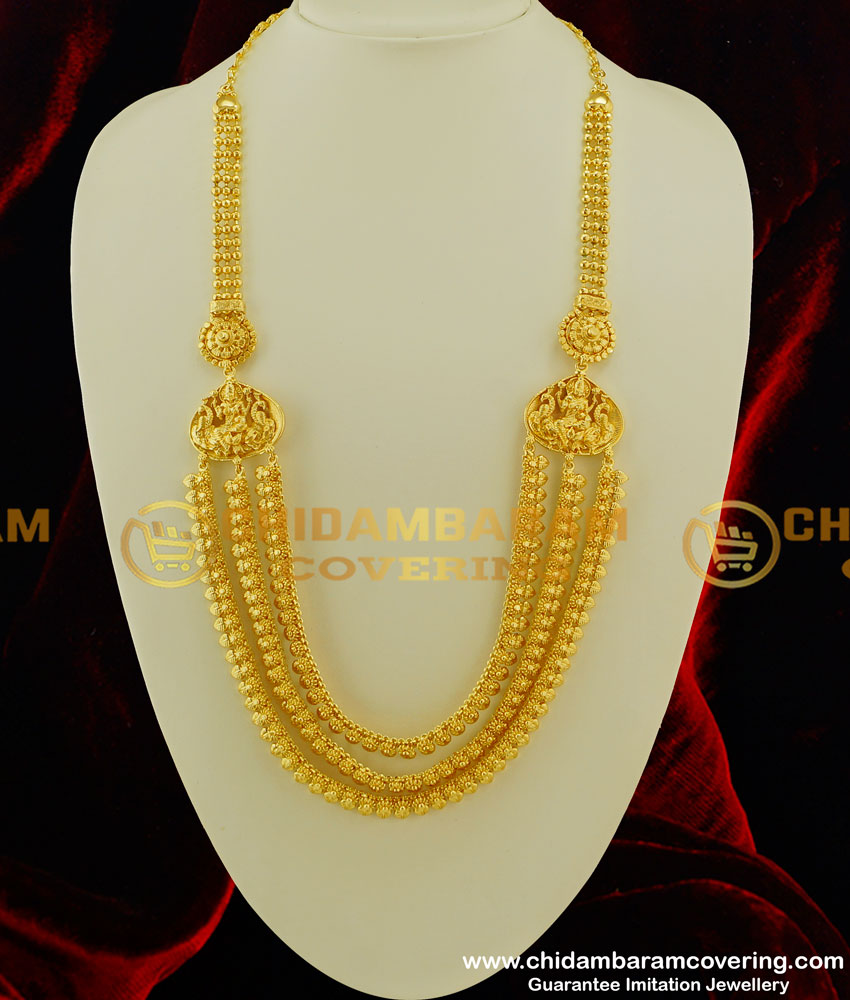 HRM218 - Handmade 3 Line Lakshmi Haram South Indian One Gram Gold Haram Designs Imitation Jewellery