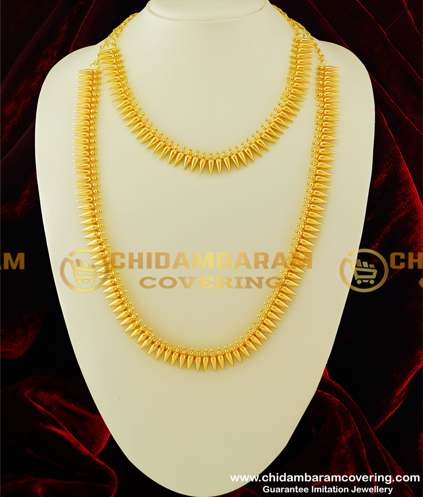 HRM235 - New Designer Kerala Bridal Wear Gold Plated Plain Semi Bridal Haram Necklace Combo Set Buy Online