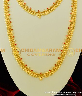 HRM236 - Full Stone Mango Design Semi Bridal Haram Necklace Combo Set One Gram Gold Jewellery for Wedding
