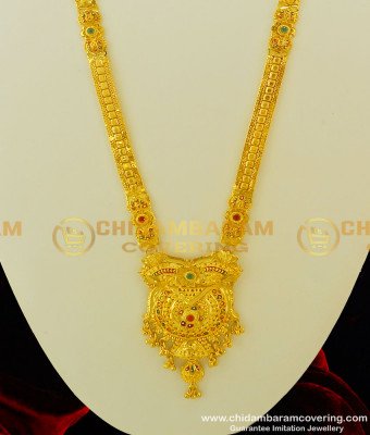 HRM237 - Gold Design One Gram Gold Forming Long Haram and Earring Set Buy Gold Forming Jewellery Online