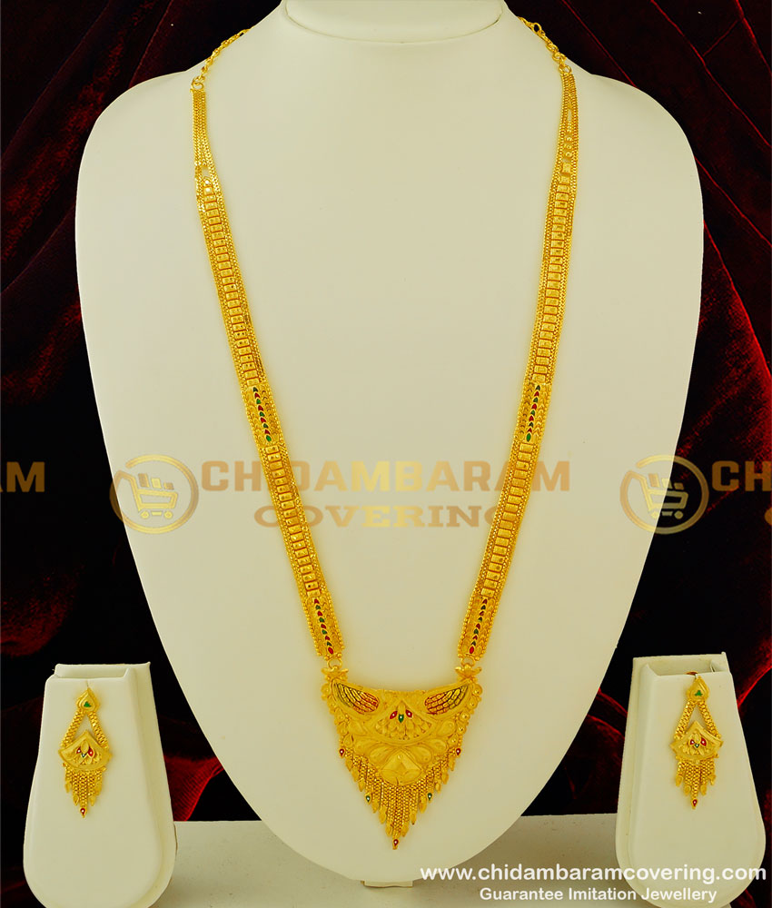 HRM238 - Latest Wedding Collection One Gram Forming Gold Long Rani Haram Design Set Buy Gold Online