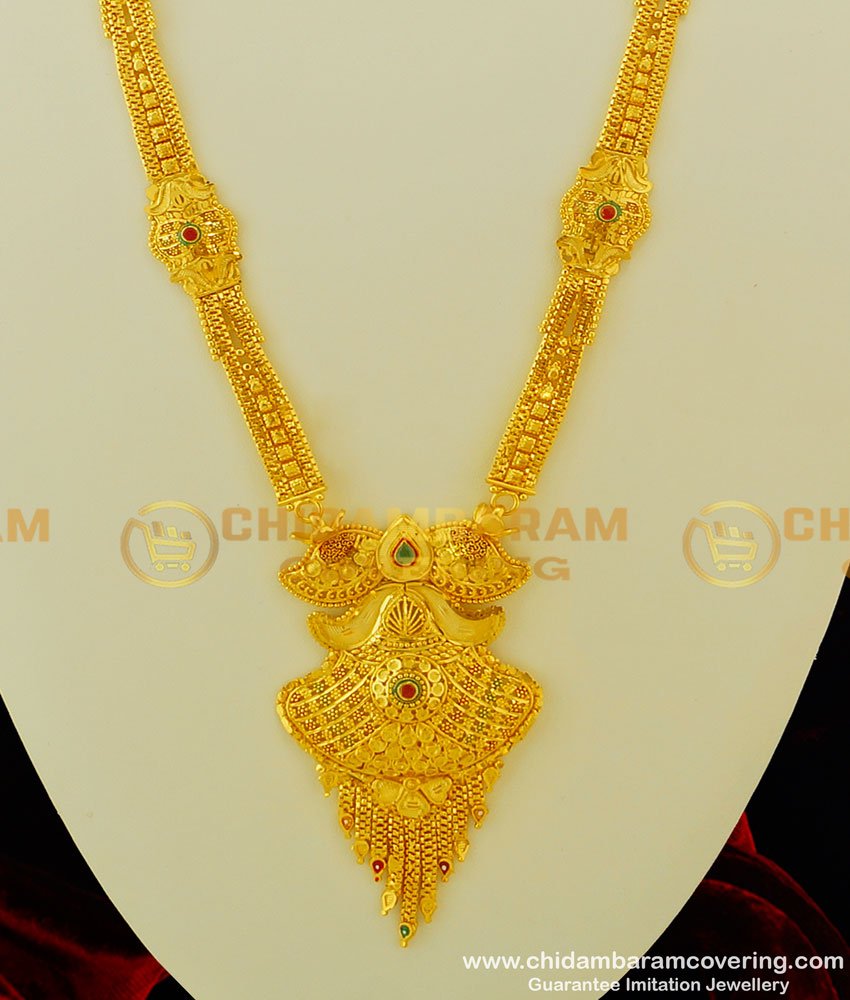 HRM239 - Real Gold Look Enamel Colour Beautiful Flower Design Forming Gold Haram with Earrings Buy Online