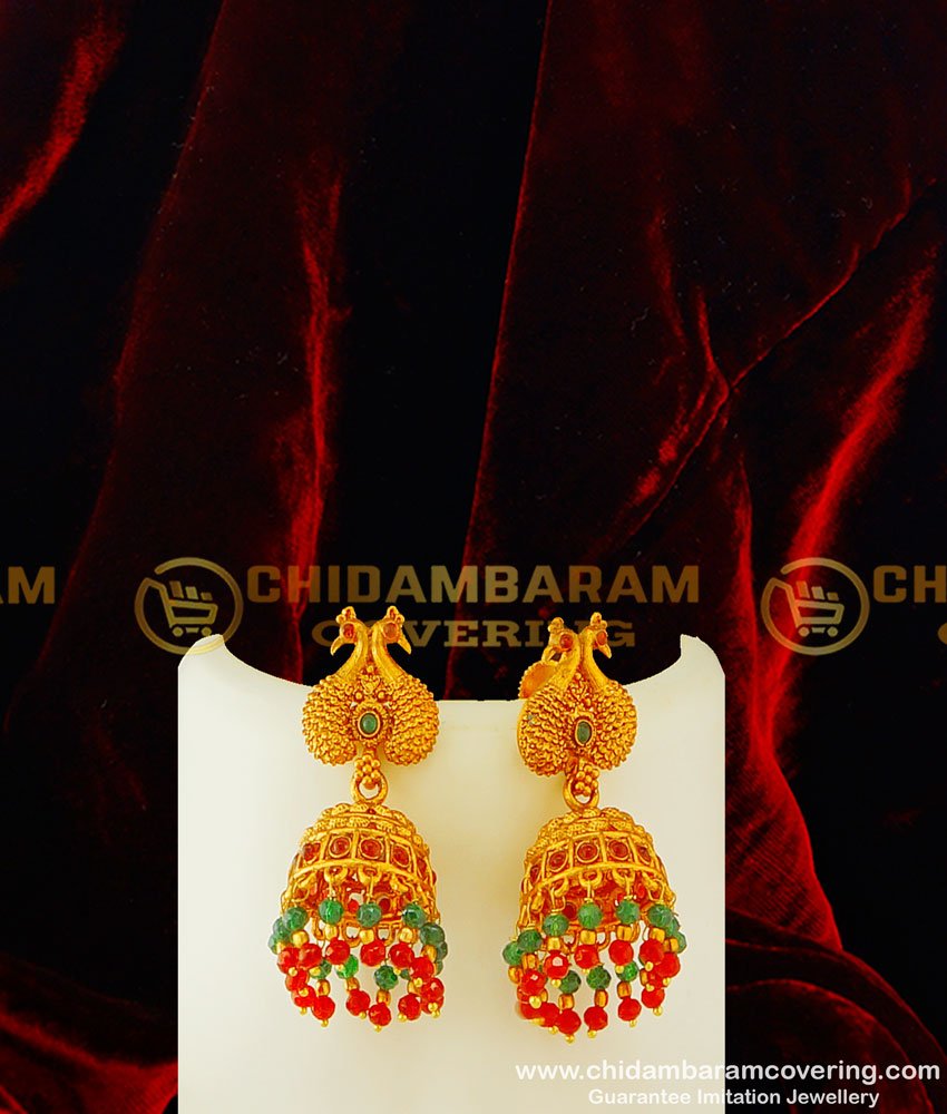 HRM240 - Latest Gold Matte Finish Kemp Stone Peacock Lakshmi Pendant Temple Haram Design Buy Online