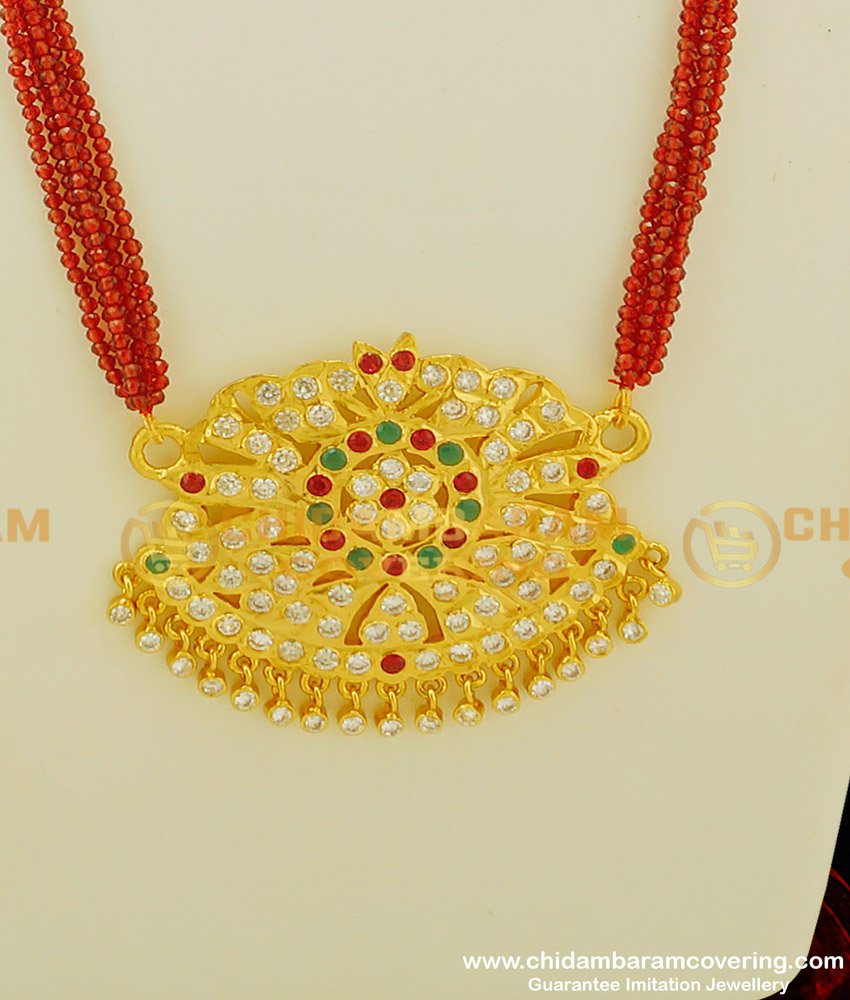 HRM244 - Semi Precious Ruby Emerald Crystal Beads with Impon Dollar Haram First Quality Beads Mala Online