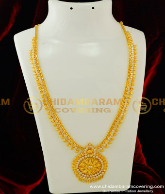 HRM249 - Elegant Party Wear White Stone Long Haram Designs Imitation Haram Online