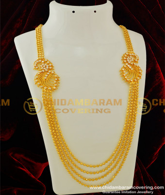 HRM251 - Latest Multilayer American Diamond Double Side Mugappu Gold Balls Haram Online