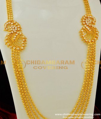 HRM251 - Latest Multilayer American Diamond Double Side Mugappu Gold Balls Haram Online