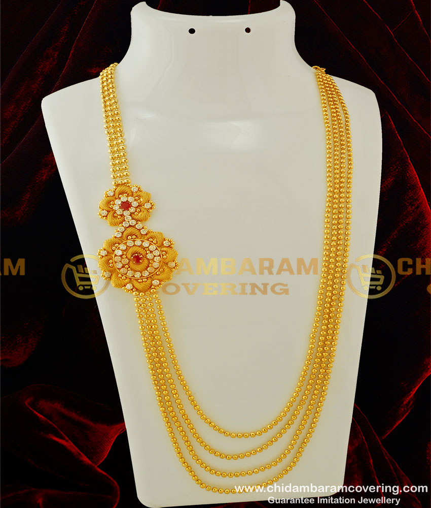 HRM254 - One Gram Gold Bridal Wear Side Pendant Gold Chandraharam Design for Wedding