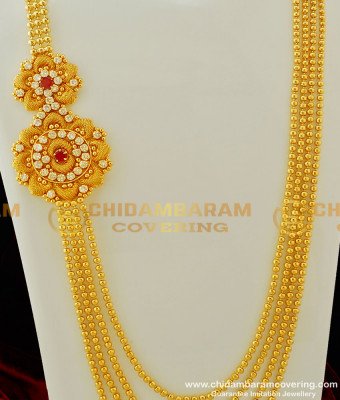 HRM254 - One Gram Gold Bridal Wear Side Pendant Gold Chandraharam Design for Wedding