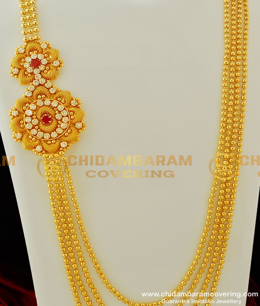 HRM254 - One Gram Gold Bridal Wear Side Pendant Gold Chandraharam Design for Wedding