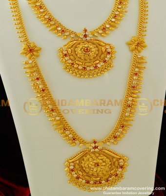 HRM264 - Latest Flower Design Pink and White Stone Semi Bridal Haram Set for Wedding