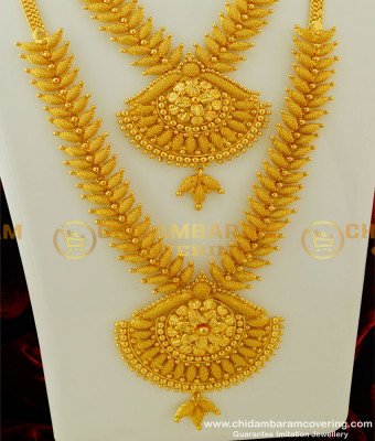 HRM280 - Grand Look Marriage Bridal Gold Heavy Necklace and Haram Designs One Gram Gold Combo Set Online