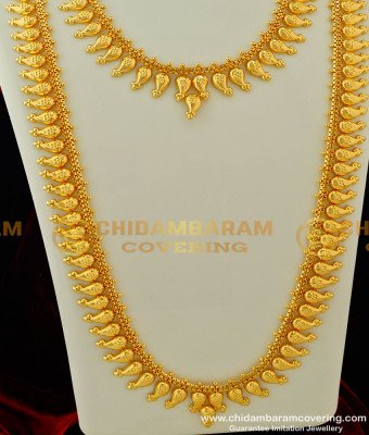 HRM282 - Traditional Light Weight Plain Mango Necklace With Long Mango Haram | Mango Mala Set Online
