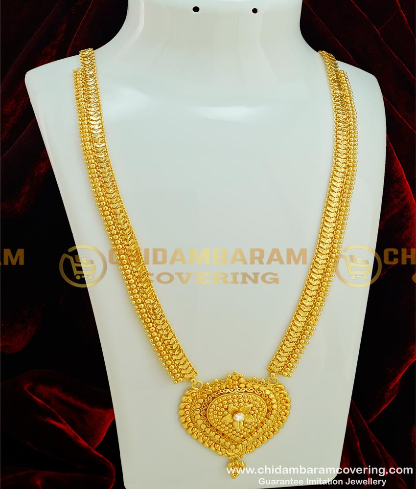 HRM288 - High Quality Beautiful Look Single Stone Heart Design Gold Long Haram Online