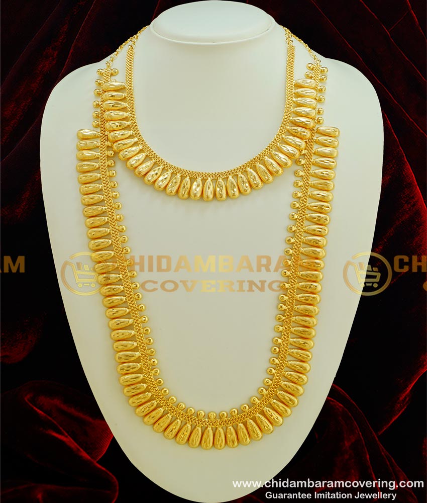 HRM304 - Traditional Light Weight Kerala Design Plain Kerala Mala and Necklace Combo Set