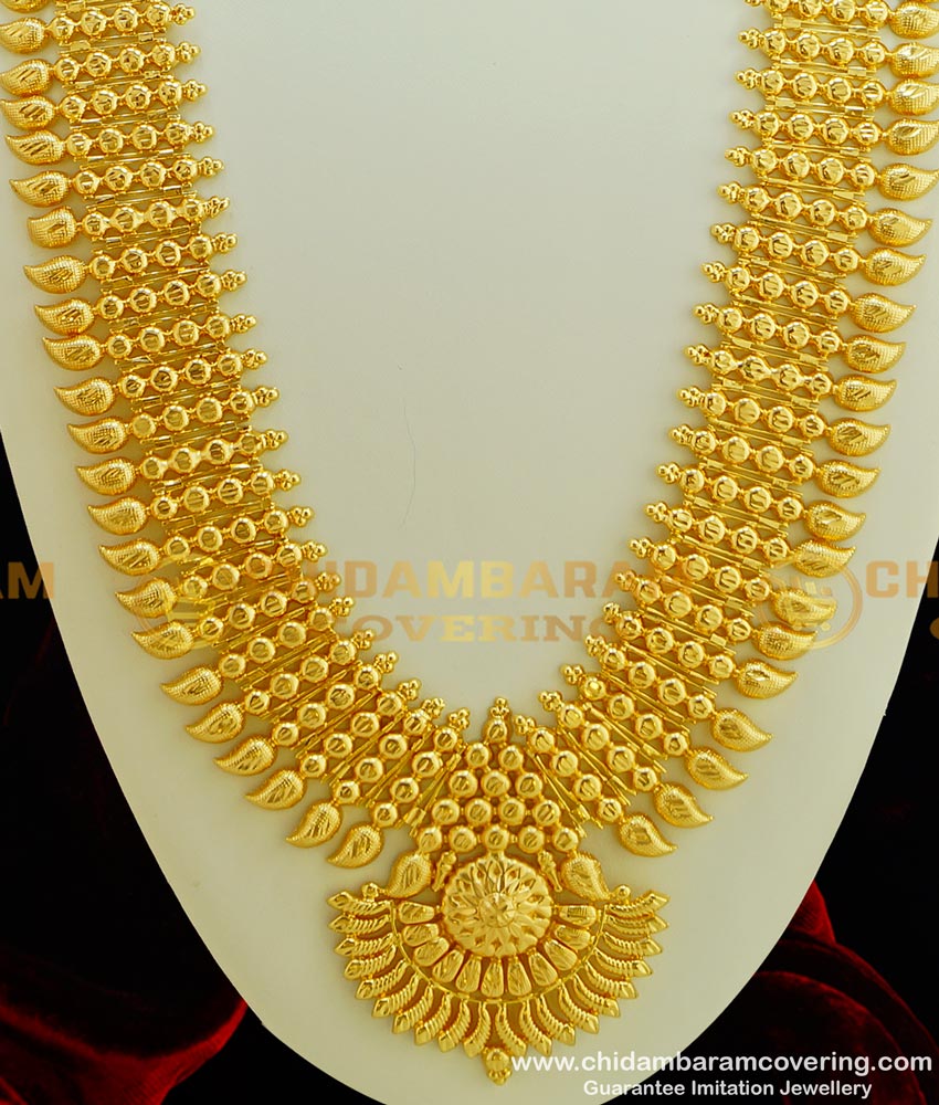 HRM305 - Kerala Jewelry Light Weight Designer Broad Bridal Long Haram Design Online Gold Plated Jewellery 