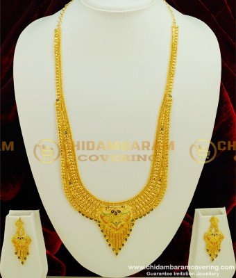 Hrm321 - First Quality Marriage Bridal Gold Haram Design Forming Gold Plated Enamel Broad Long Haram Set 