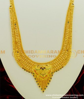 Hrm321 - First Quality Marriage Bridal Gold Haram Design Forming Gold Plated Enamel Broad Long Haram Set 